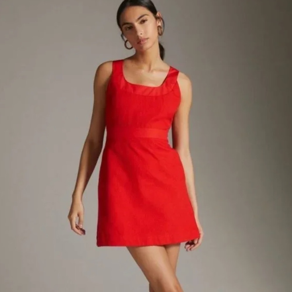 NWT!! Anthropologie Maeve Red Sleeveless Scoop Nexk Cut-Out Back Mini Dress